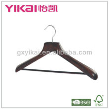 Wooden coat hanger with wide shoulders and round bar